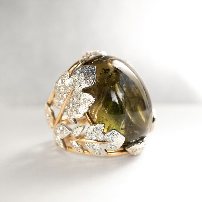 Coralie van Caloen Luxury Fine Jewellery Brussels - Botanical Ring, Cabochon Multicolour Tourmaline, Diamonds