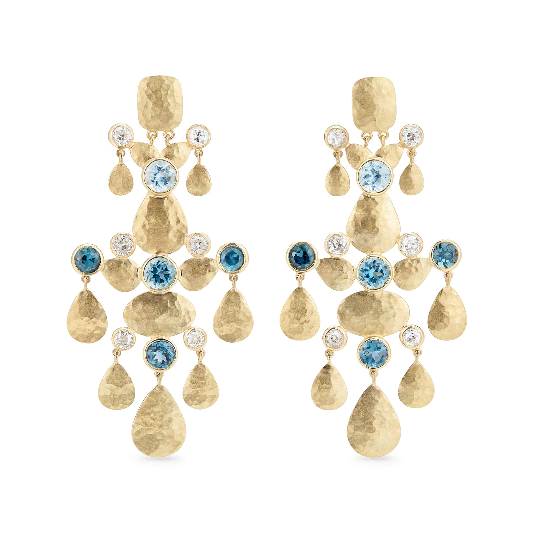 Coralie van Caloen Luxury Fine Jewellery Brussels - Chandelier Earrings, Cabochon, Aquamarines, Topaz, Diamonds