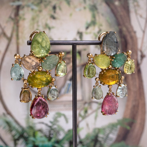 Coralie van Caloen Luxury Fine Jewellery Brussels - Chandelier Earrings, Cabochon Tourmalines