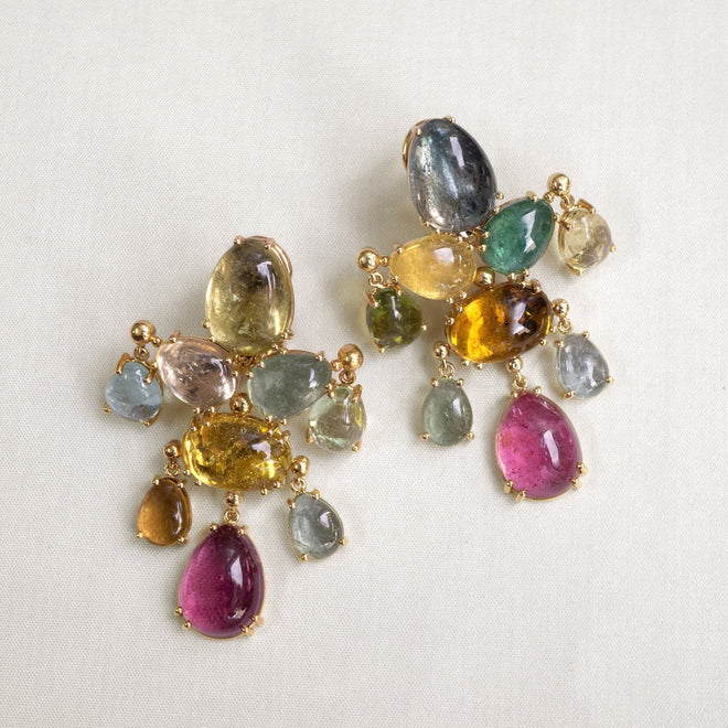 Coralie van Caloen Luxury Fine Jewellery Brussels - Chandelier Earrings, Cabochon Tourmalines