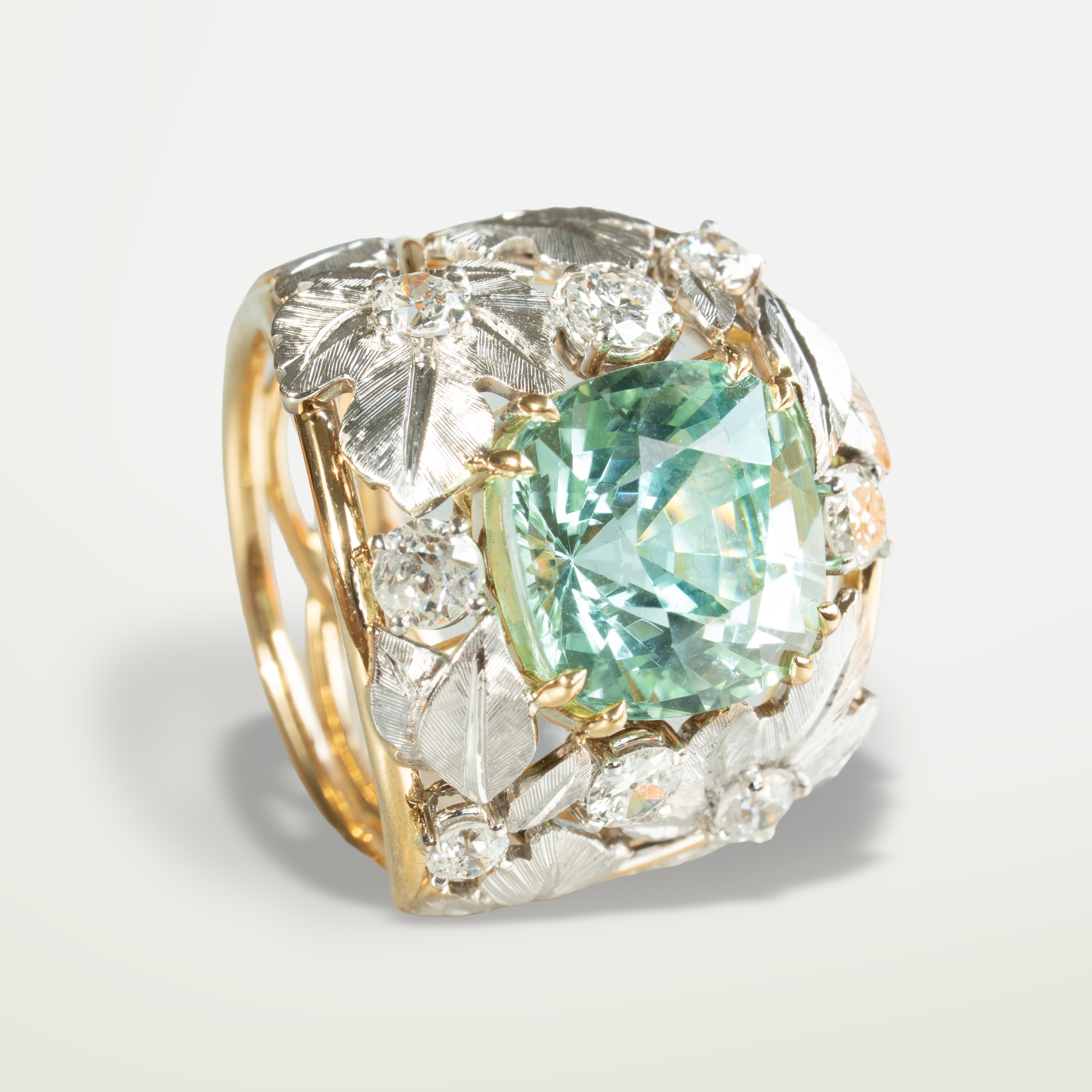 Garden Ring set with and afghan tourmaline and diamonds