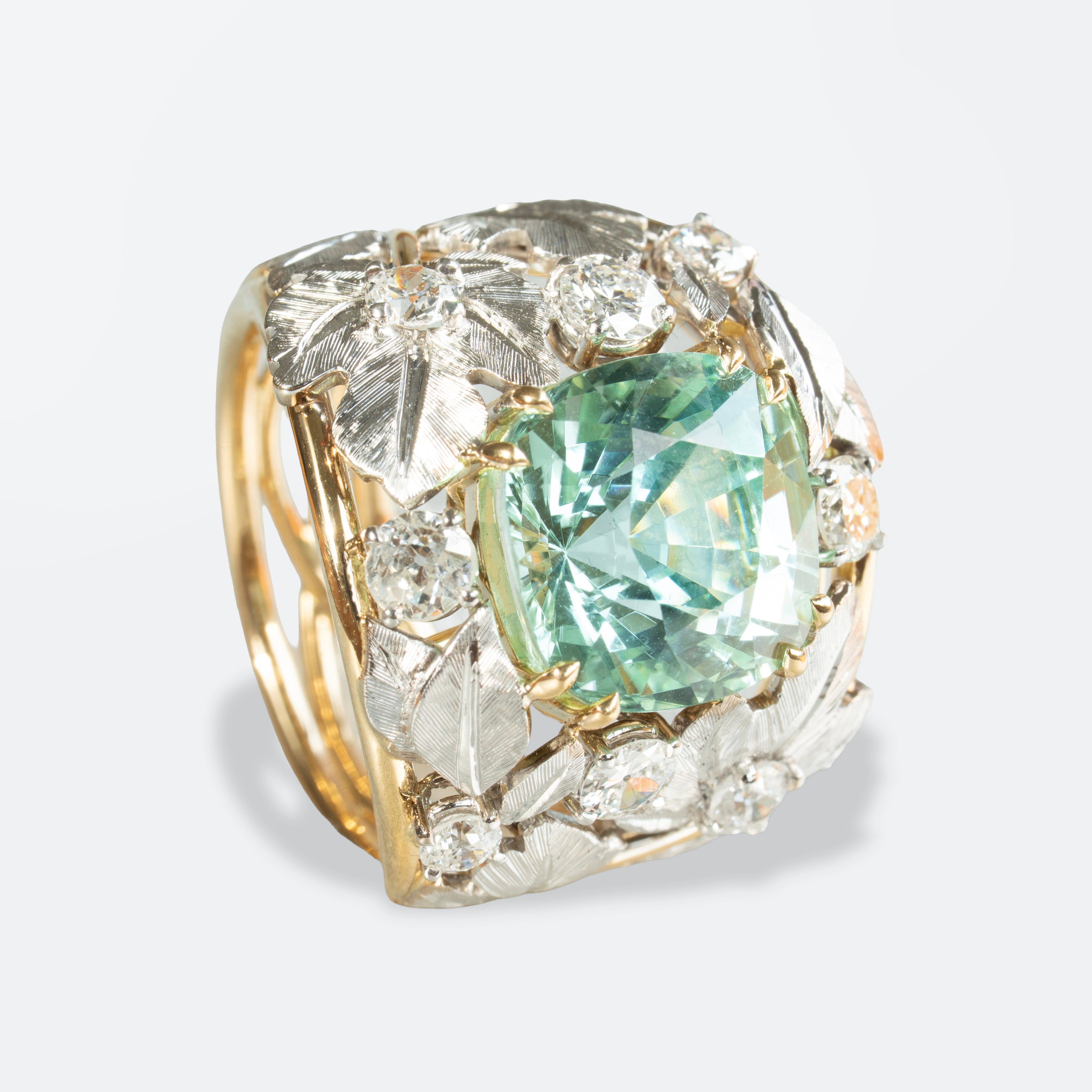 Garden Ring set with and afghan tourmaline and diamonds