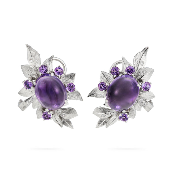 Botanical Earrings, Amethysts, Diamonds