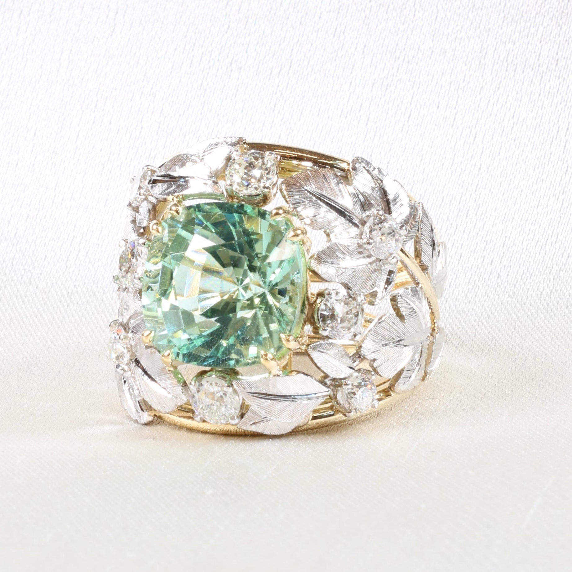 Garden Ring set with and afghan tourmaline and diamonds