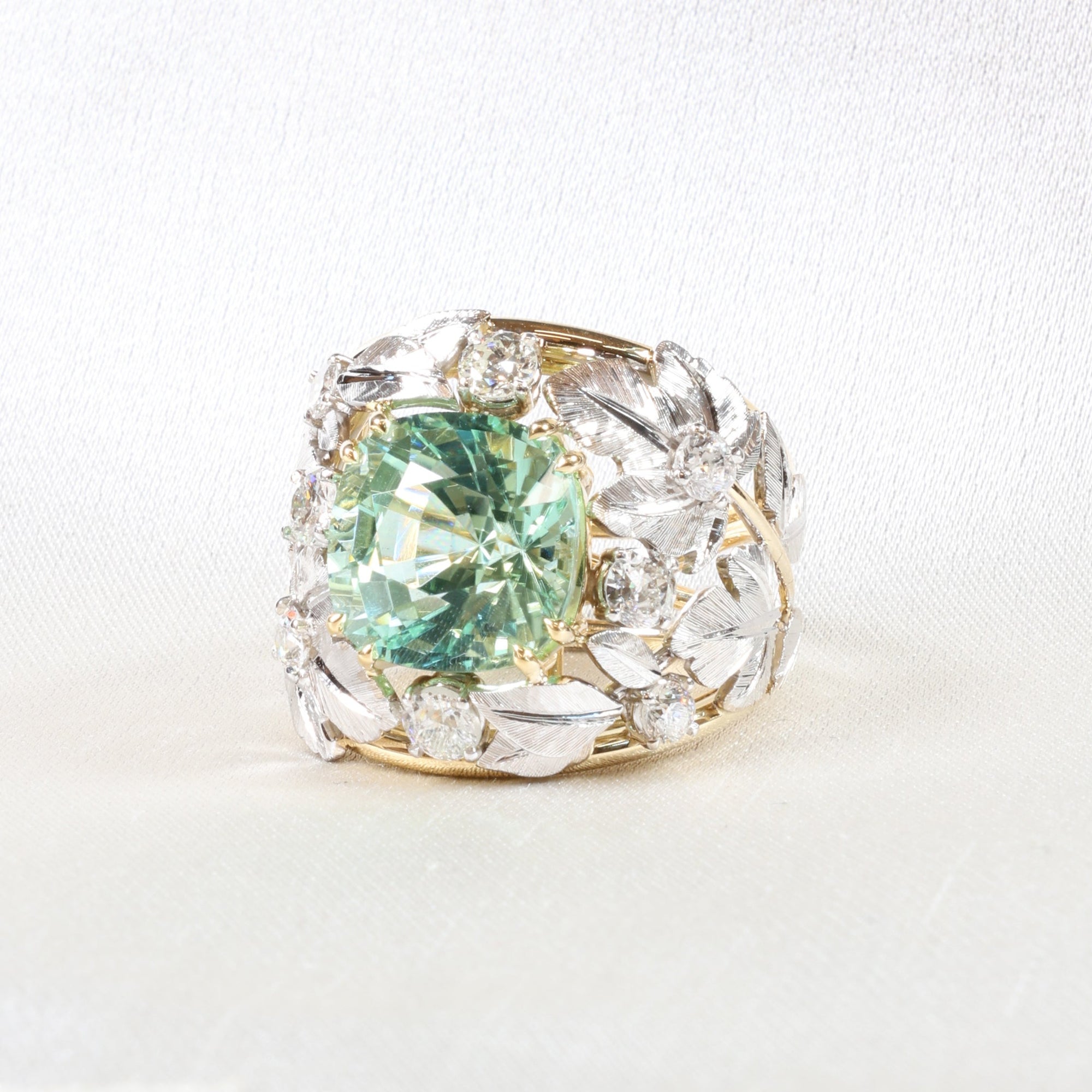 Garden Ring set with and afghan tourmaline and diamonds