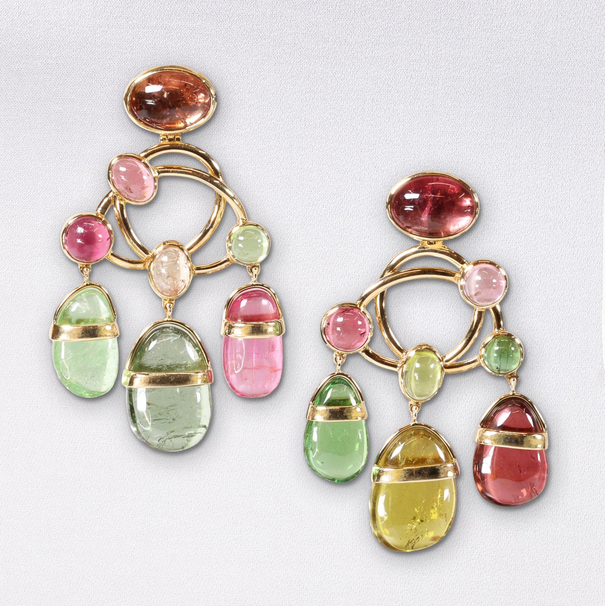 Chandelier Earrings, Tourmalines Cabochons