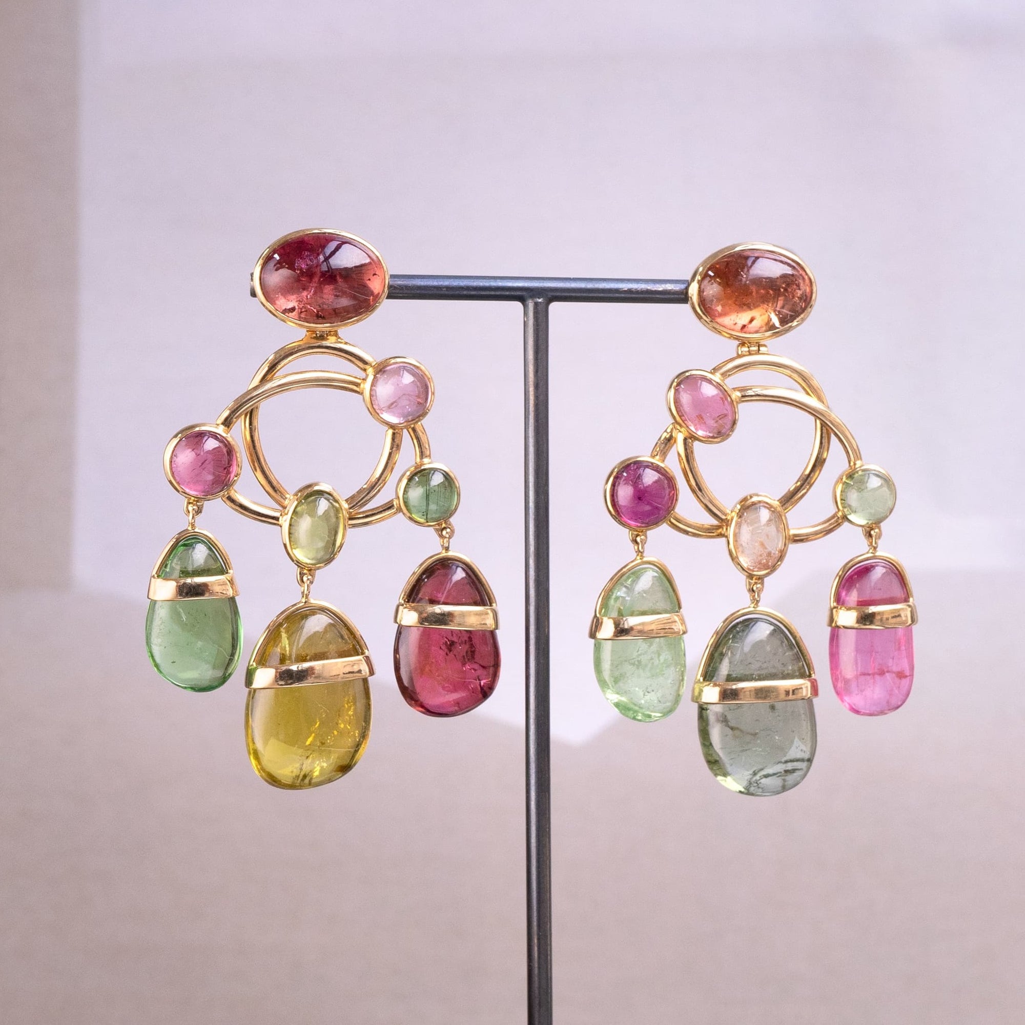 Coralie van Caloen Luxury Fine Jewellery Brussels - Chandelier Earrings, Cabochon Tourmalines