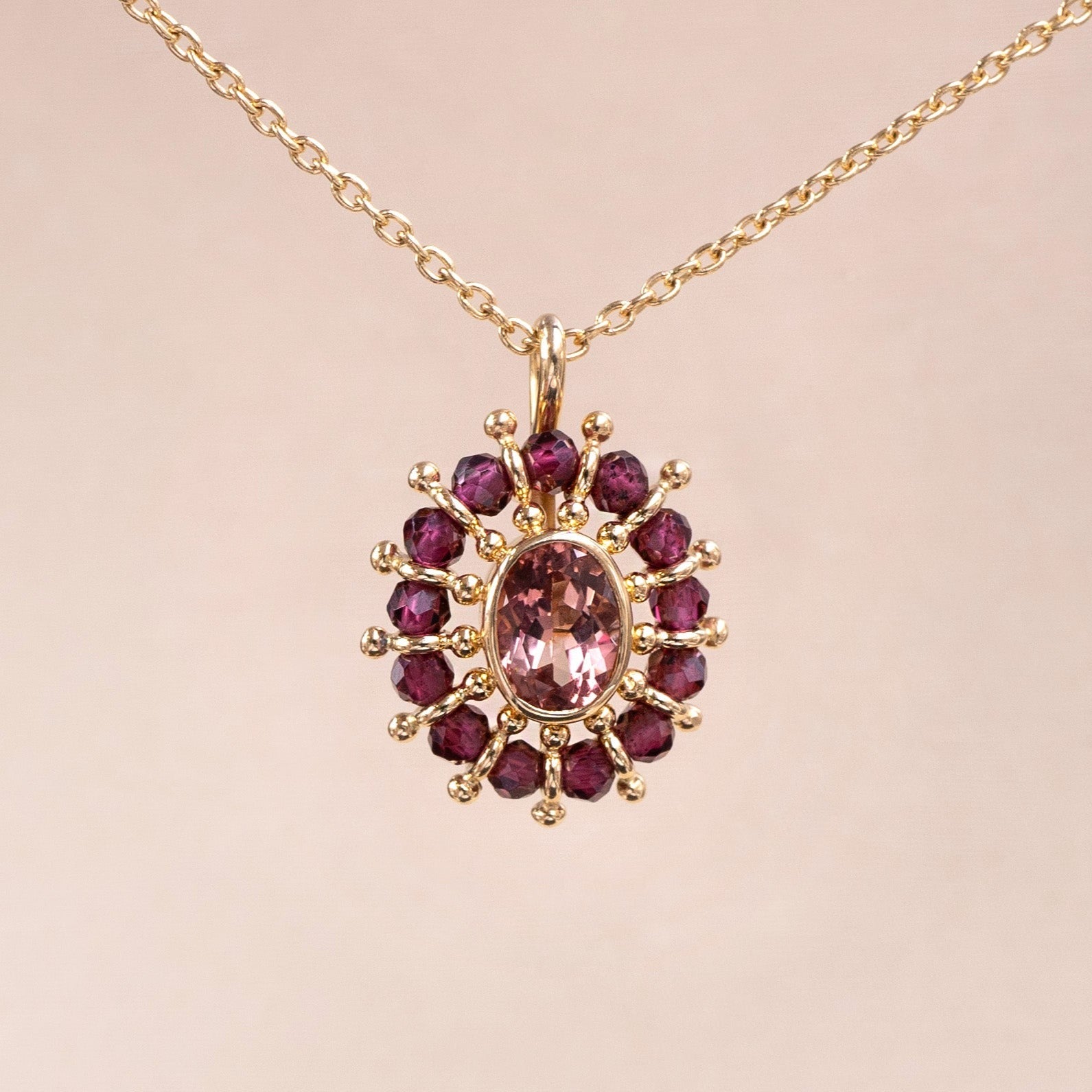 Coralie van Caloen Luxury Fine Jewellery Brussels - Beads Pendant, Tourmaline, Garnet Beads