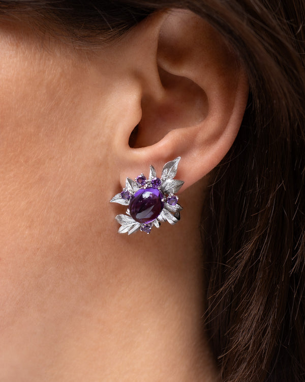 Botanical Earrings, Amethysts, Diamonds