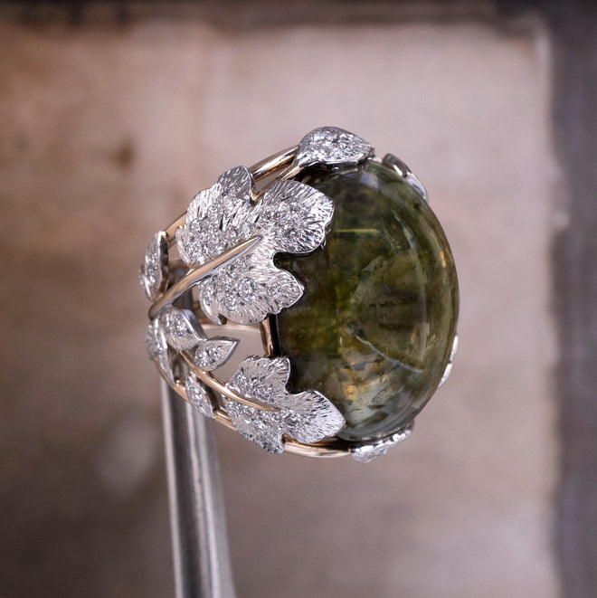 Coralie van Caloen Luxury Fine Jewellery Brussels - Botanical Ring, Cabochon Multicolour Tourmaline, Diamonds