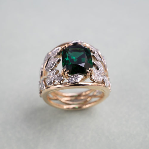 Botanical Ring, Green Tourmaline, Diamonds