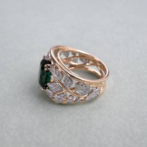 Botanical Ring, Green Tourmaline, Diamonds