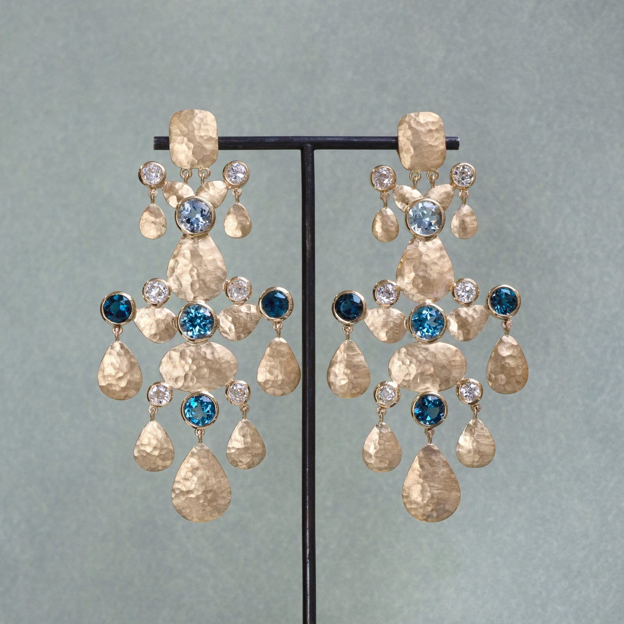 Coralie van Caloen Luxury Fine Jewellery Brussels - Chandelier Earrings, Cabochon, Aquamarines, Topaz, Diamonds