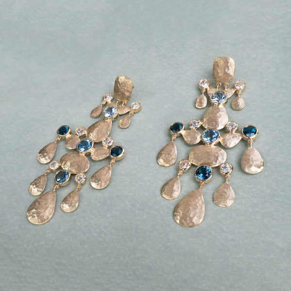 Coralie van Caloen Luxury Fine Jewellery Brussels - Chandelier Earrings, Cabochon, Aquamarines, Topaz, Diamonds