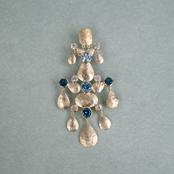 Coralie van Caloen Luxury Fine Jewellery Brussels - Chandelier Earrings, Cabochon, Aquamarines, Topaz, Diamonds