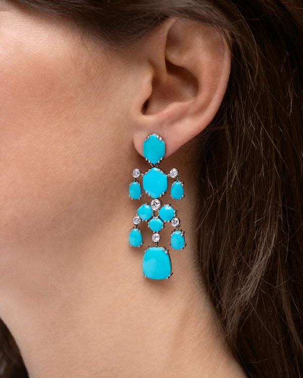 Chandelier Earrings, Turquoises, Diamonds