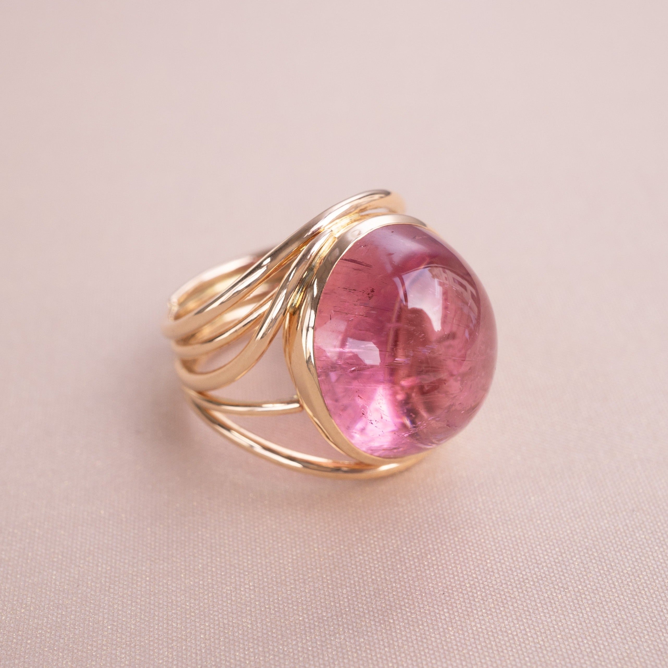 14K Gold Pink Tourmaline Diamond Ring