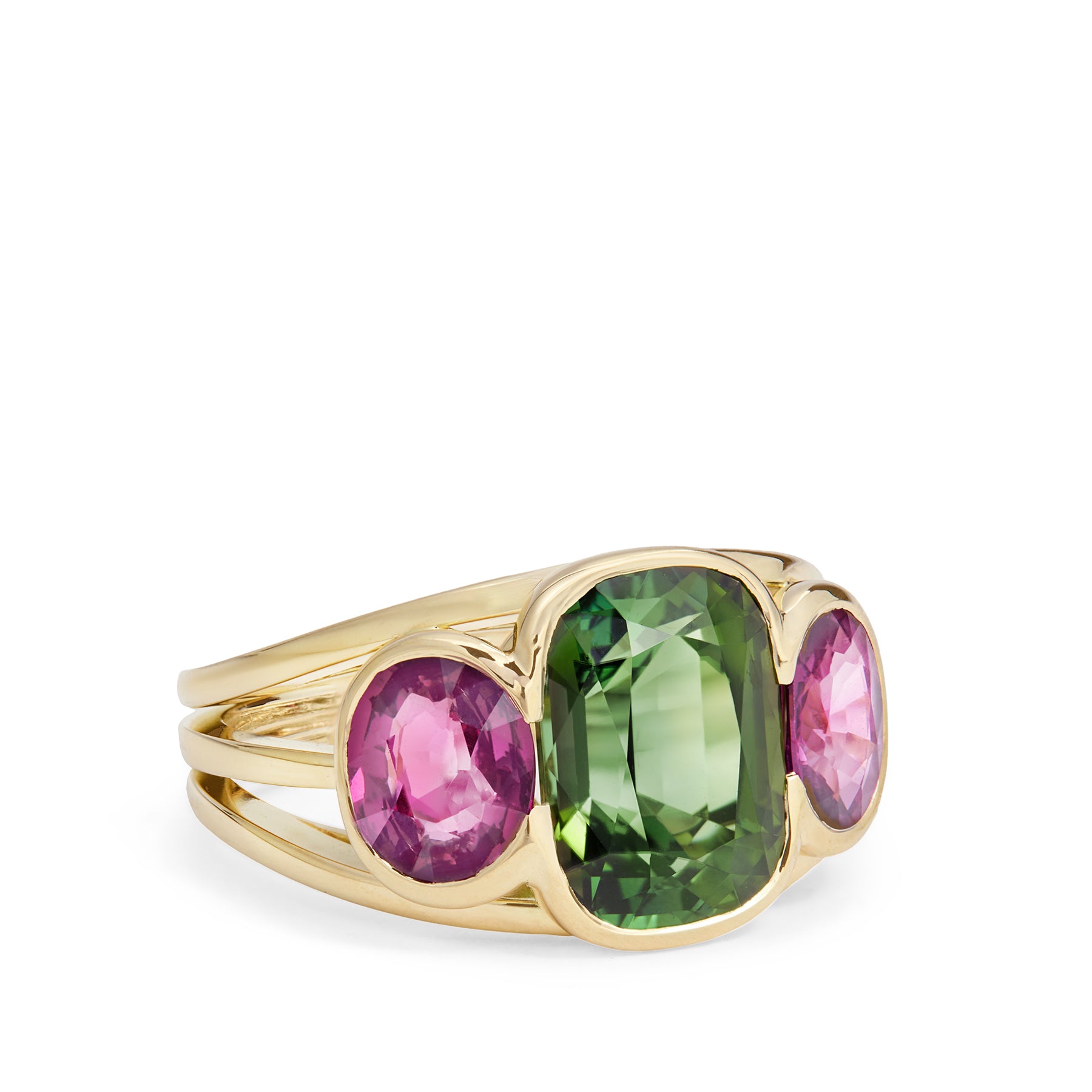 Coralie van Caloen Luxury Fine Jewellery Brussels - Cordes Ring, Tourmaline, Garnets, 18K yellow gold