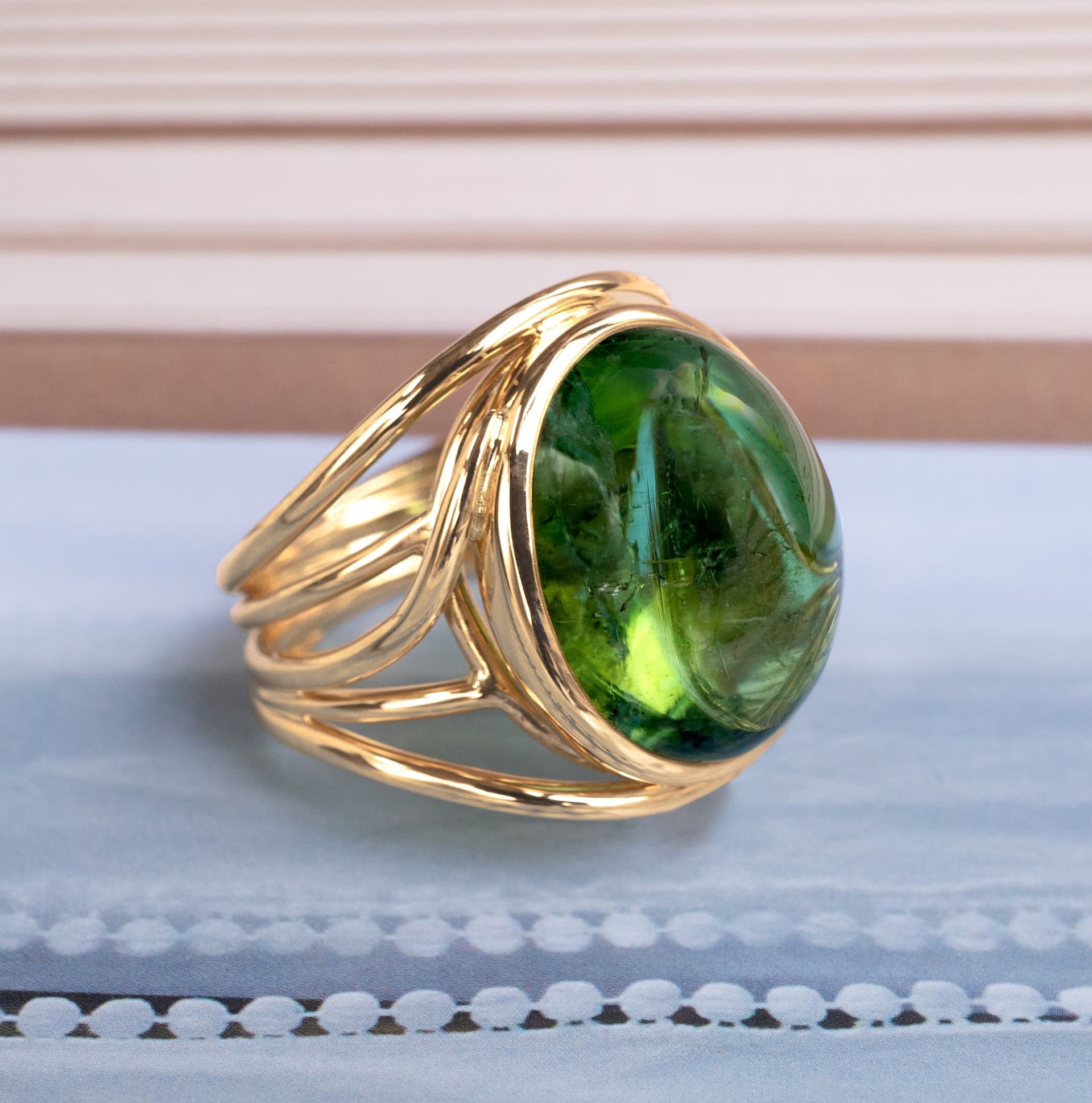 Spring Ring, Cabochon Green Tourmaline