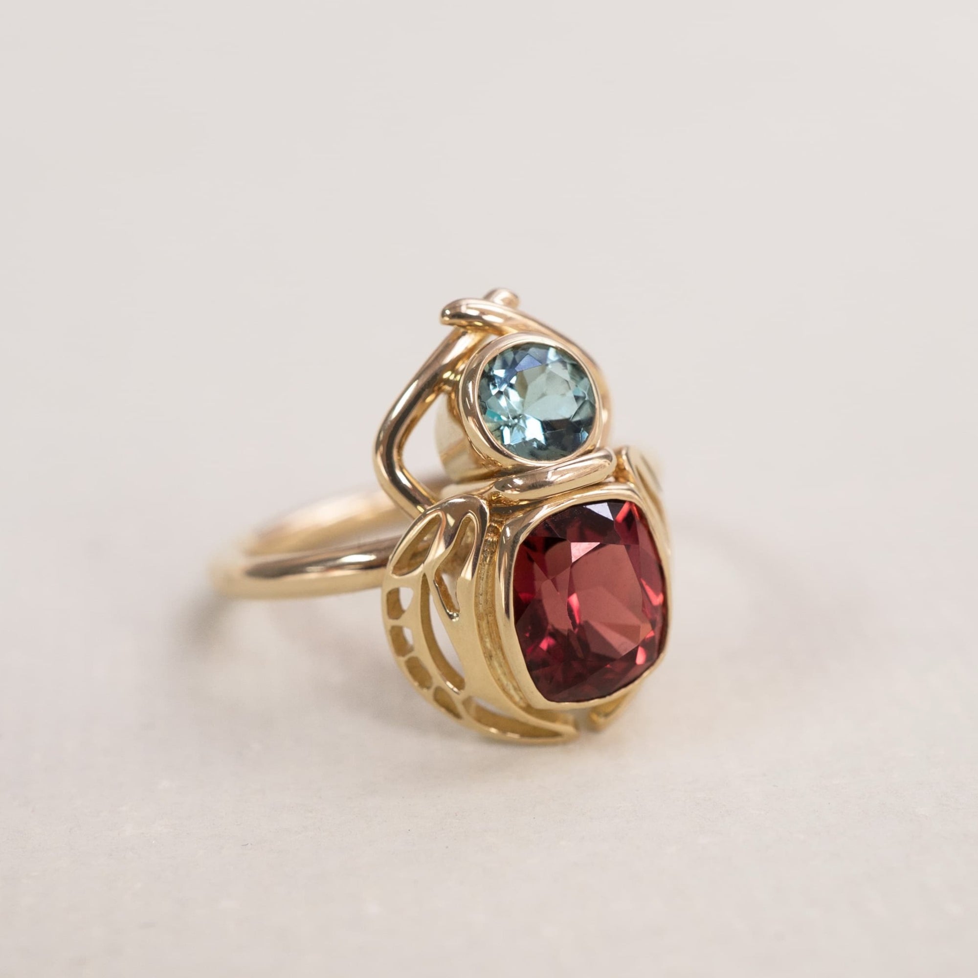 Insect Ring, Garnet, Tourmaline