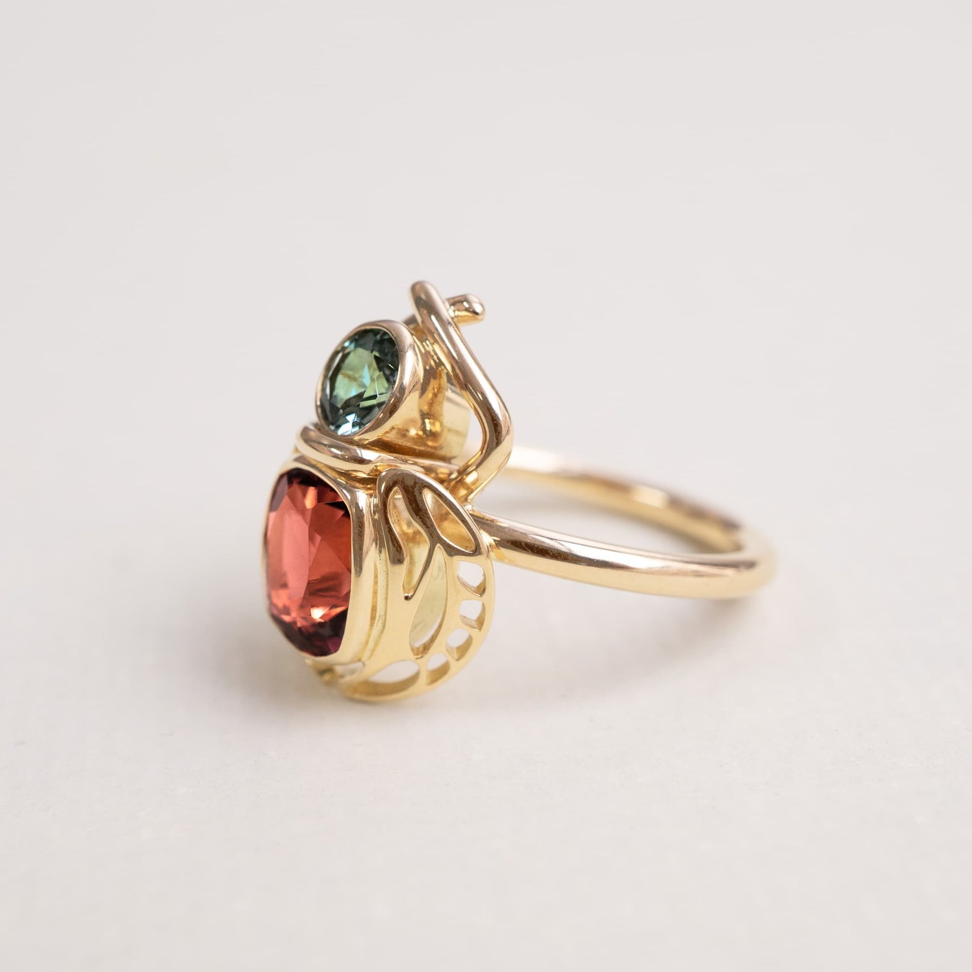 Insect Ring, Garnet, Tourmaline