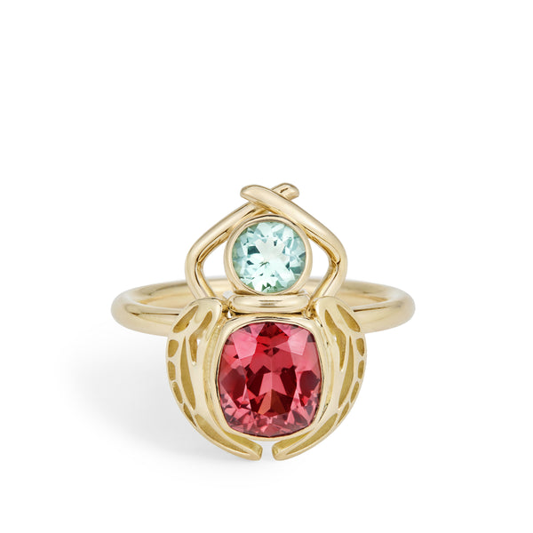 Insect Ring, Garnet, Tourmaline