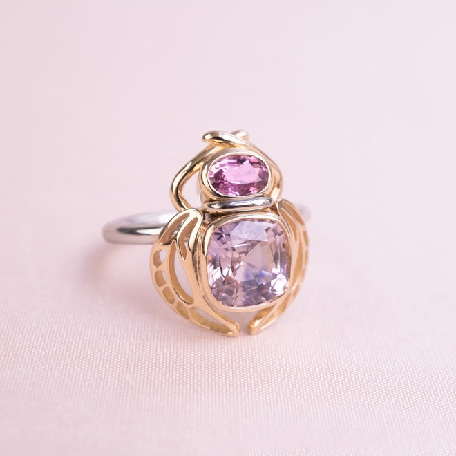 Insect Ring, Pink Sapphire, Tourmaline