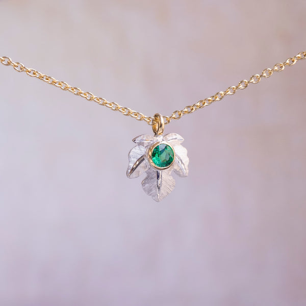 Leaf Pendant and chain, Emerald