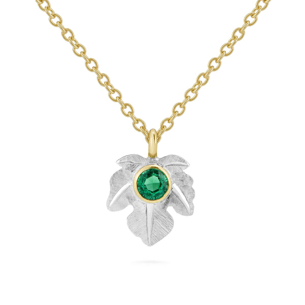 Leaf Pendant and chain, Emerald