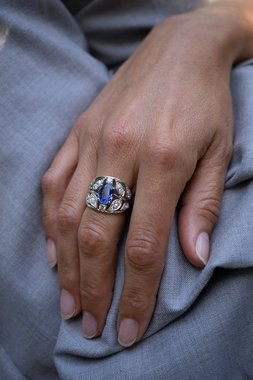 Botanical Ring, Blue Sapphire, Diamonds