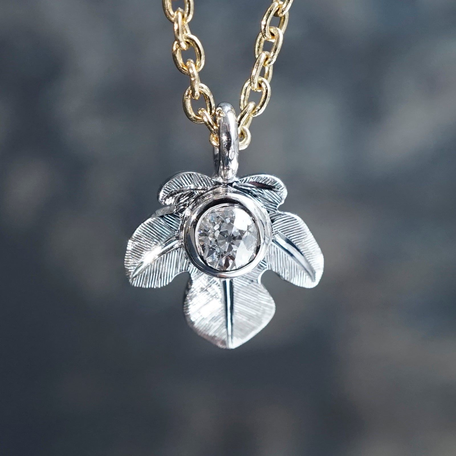 Leaf Pendant and chain, Diamond