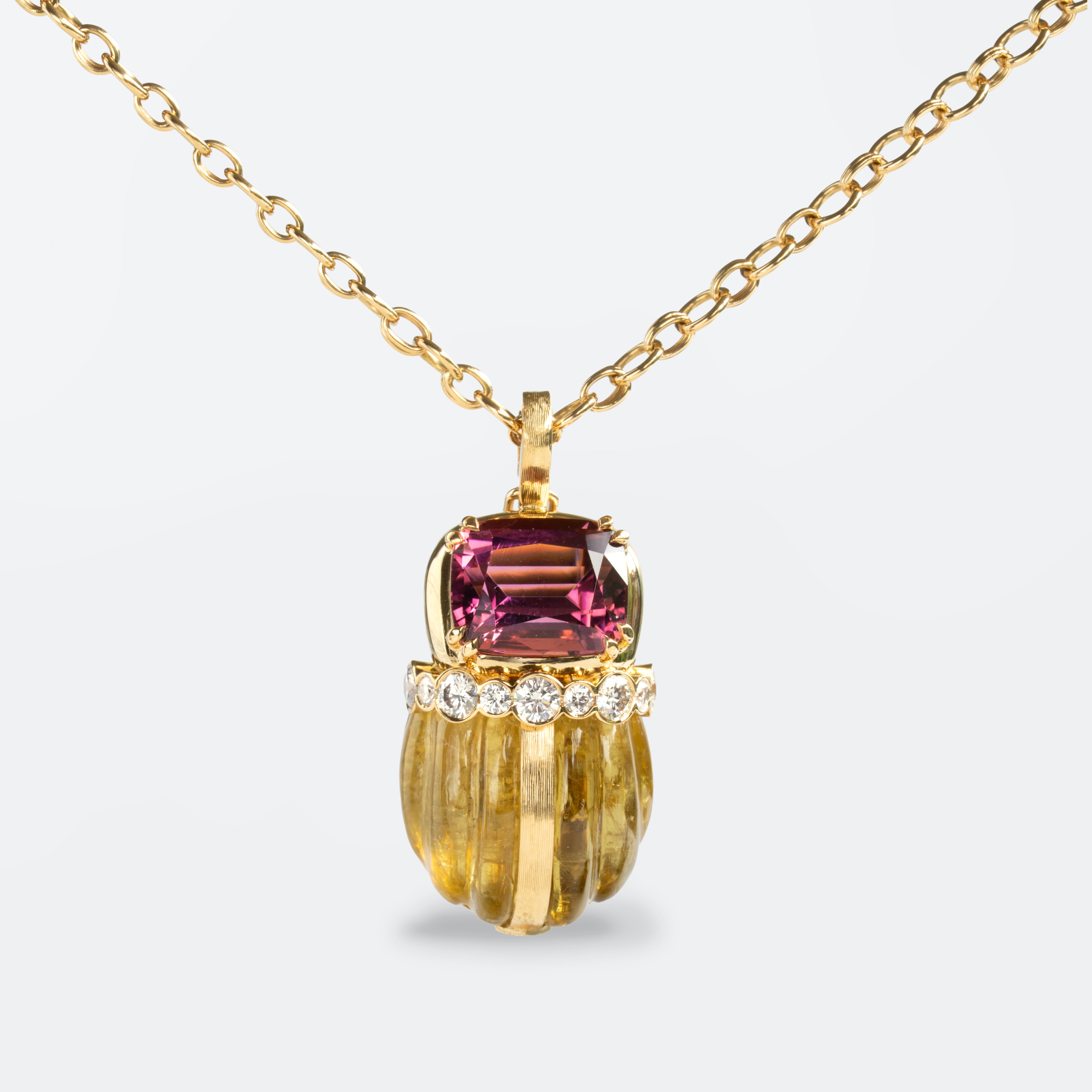 Beetle Pendant, Yellow & Pink Tourmalines