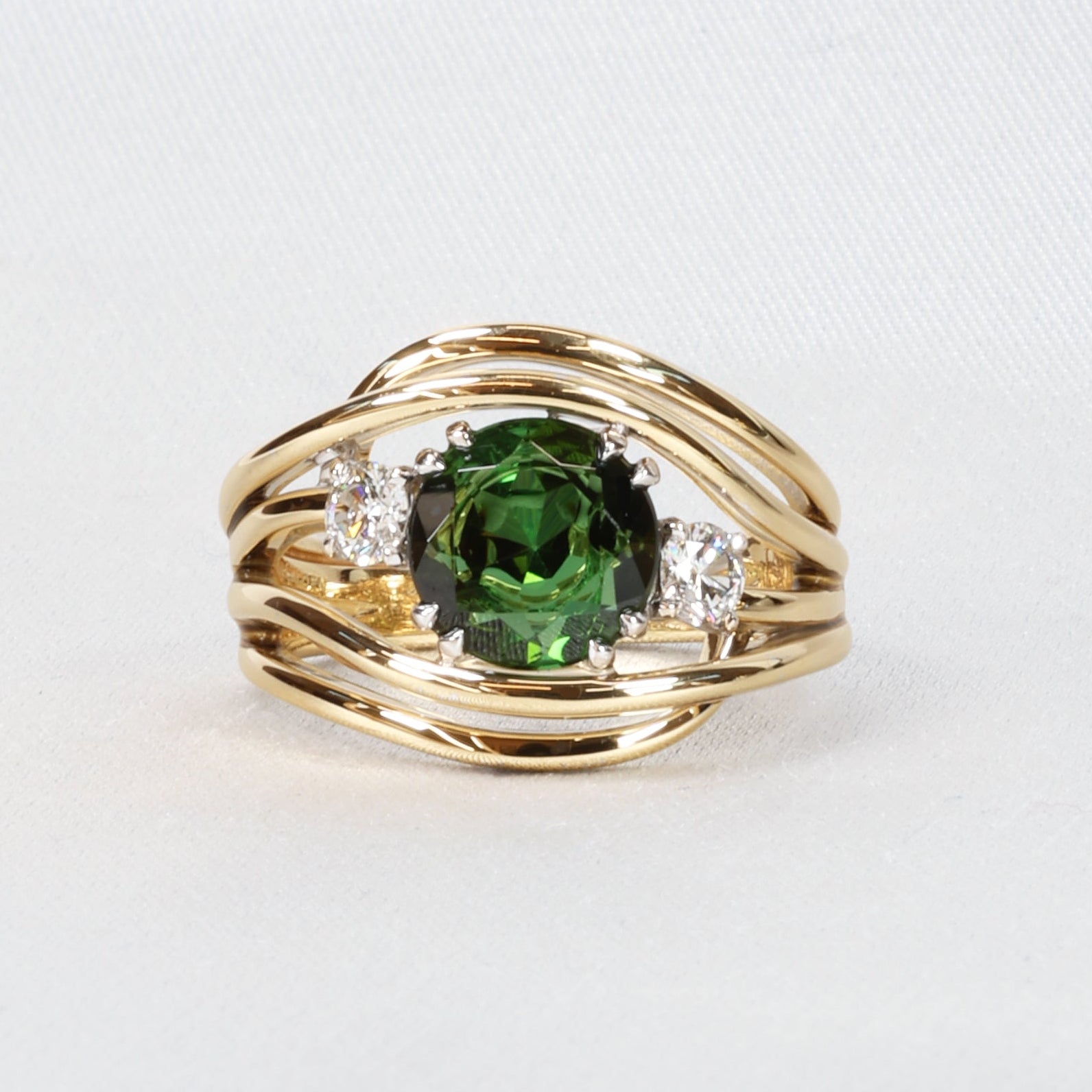 Green Tourmaline and Diamonds