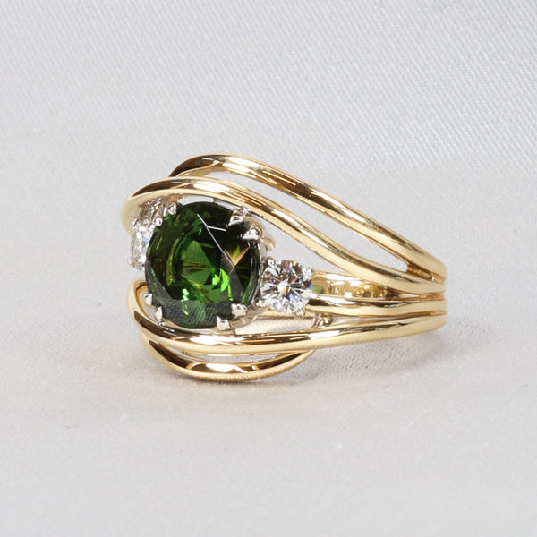 Green Tourmaline and Diamonds